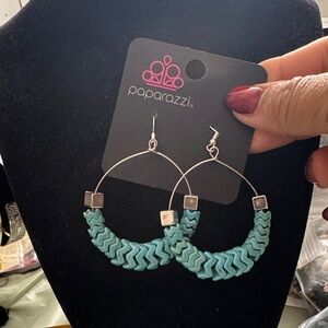 Paparazzi Silver and Turquoise Woven Earrings